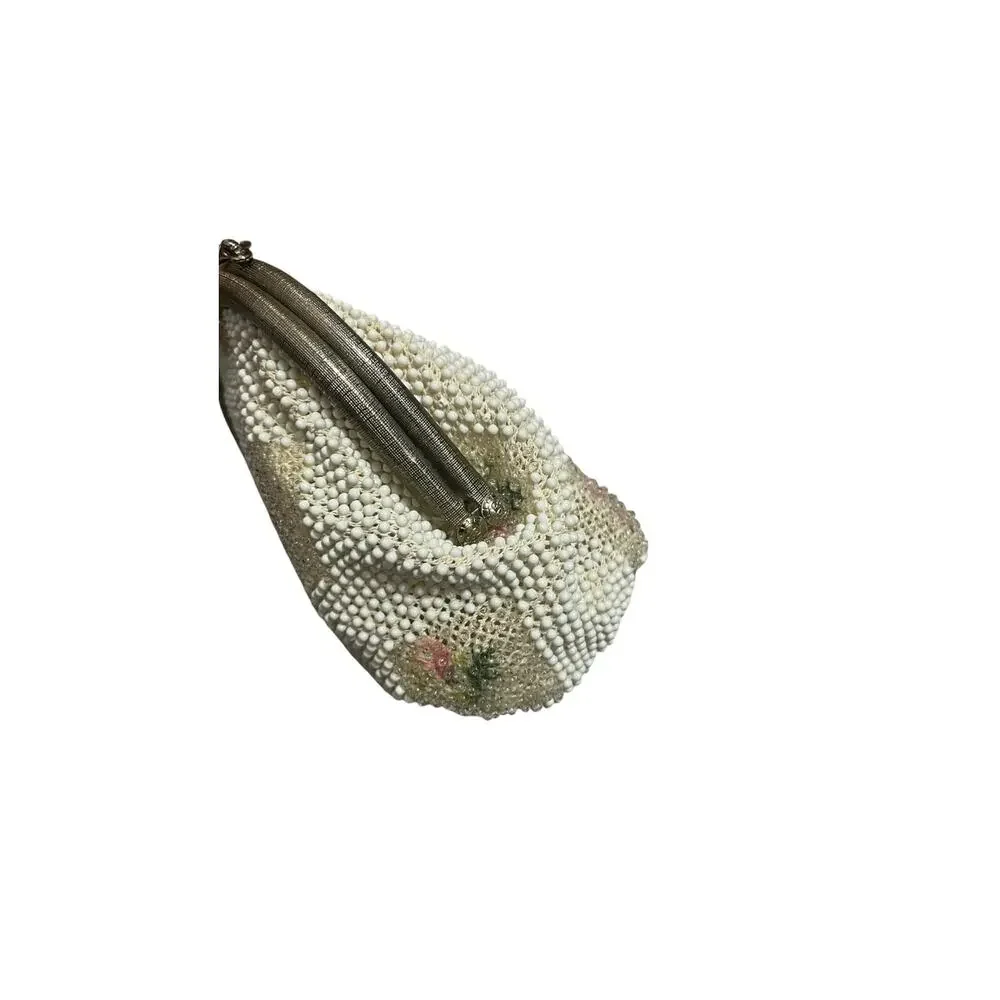Vintage 1950s Beaded Rose Lumured Reversible Dainty Girlcore Romantic Clutch Bag